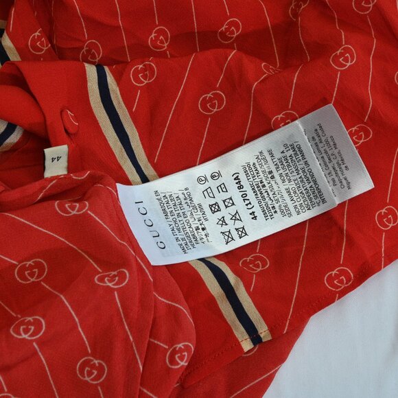 Gucci Red Diagonal GG Silk Blouse 100% Silk Very Good Condition Unisex Logo - Picture 11 of 14